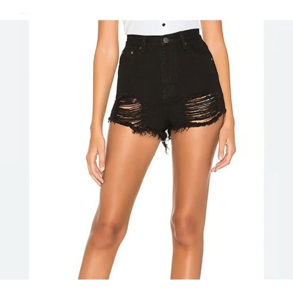 Superdown Women's Black Simi Distressed Denim Shorts Size 25